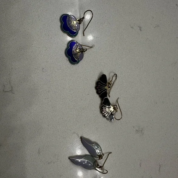 Laurel Burch Black, purple and Blue Artistic Earrings. Set of 3 pairs. - Picture 3 of 3